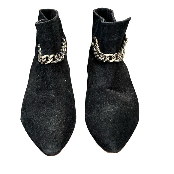Tila March Paris Black Suede Leather Gold Chain Booties Boots Size 37 (US 7) - Picture 5 of 9